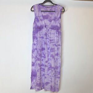 Handprint 100% Cotton Purple Tie-Dye Sleeveless Tank Dress lace detailing Large